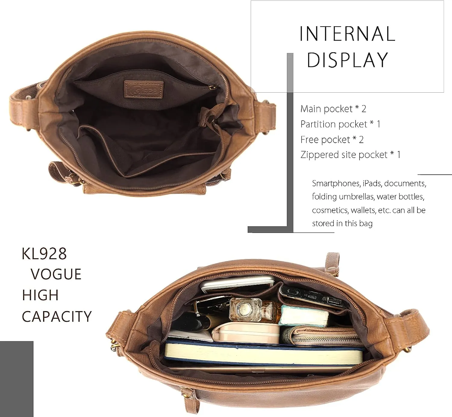 KL928 Crossbody Bags for Women, Multi Pocket Shoulder Bags, Medium PU Leather Cross Body Purses