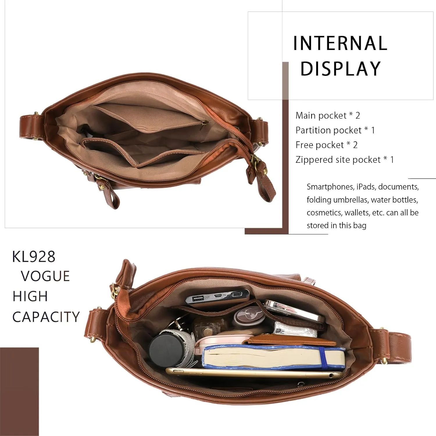 KL928 Crossbody Bags for Women, Multi Pocket Shoulder Bags, Medium PU Leather Cross Body Purses