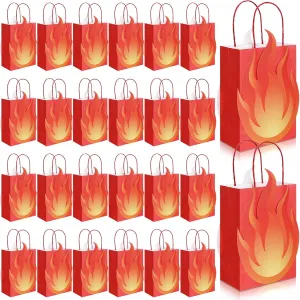 Kolldenn 24 Pack Fire Shaped Party Favor Bags Bonfire Party Supplies for Camping, Birthdays, and Summer Picnics Reusable Gift Bags for Outdoor Events Themed Decorations