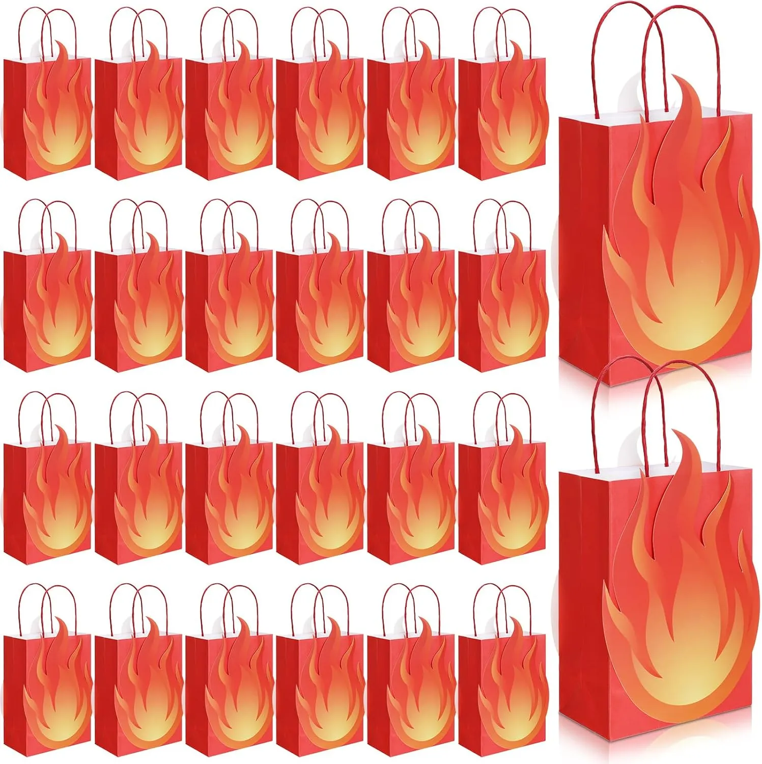 Kolldenn 24 Pack Fire Shaped Party Favor Bags Bonfire Party Supplies for Camping, Birthdays, and Summer Picnics Reusable Gift Bags for Outdoor Events Themed Decorations