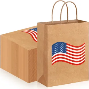 Kolldenn 48 Pcs Patriotic Gift Bags with Handle 4th of July American Flag USA Gift Bags Memorial Day Party Favor Decoration for Veterans Girls Boys Memorial Independence Day