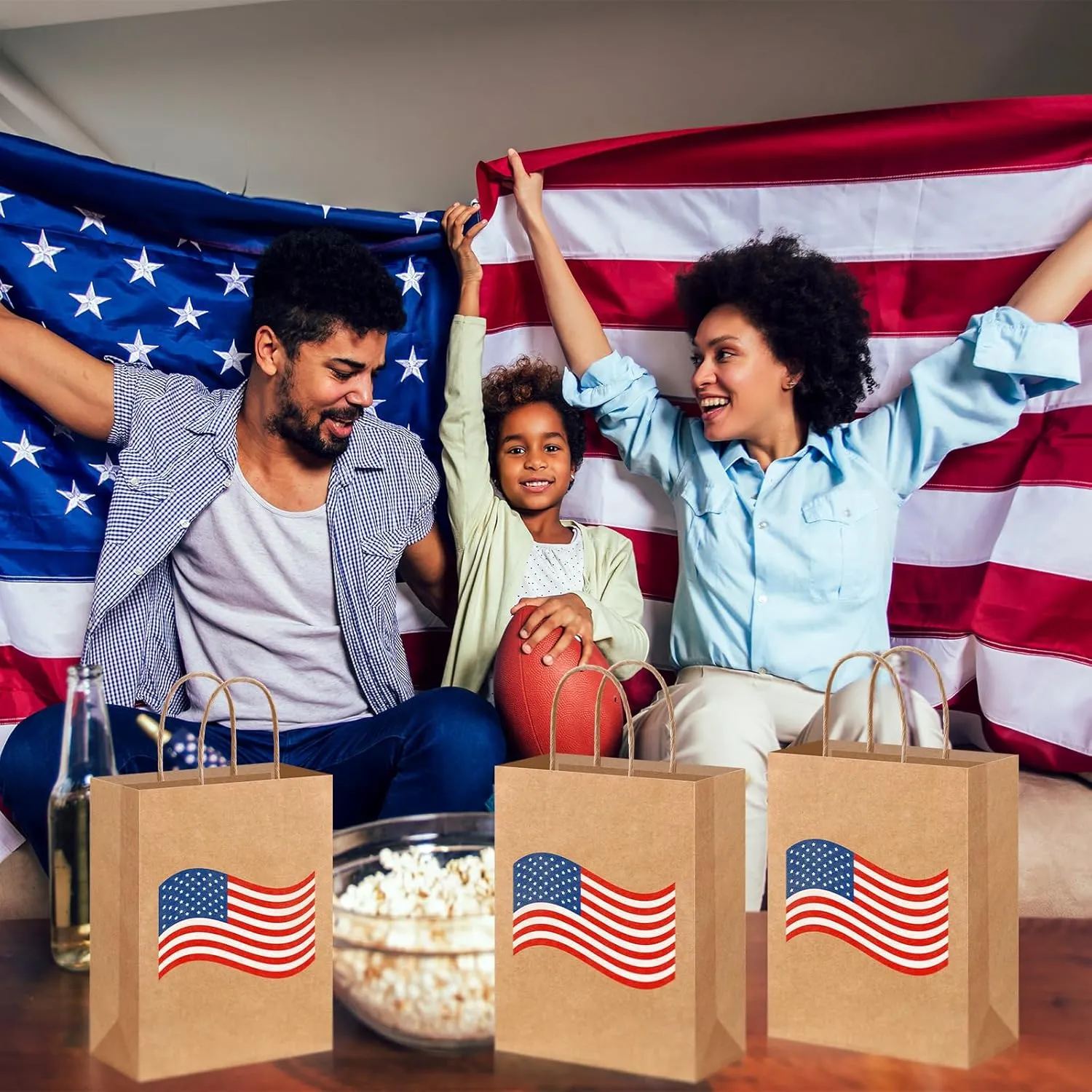 Kolldenn 48 Pcs Patriotic Gift Bags with Handle 4th of July American Flag USA Gift Bags Memorial Day Party Favor Decoration for Veterans Girls Boys Memorial Independence Day
