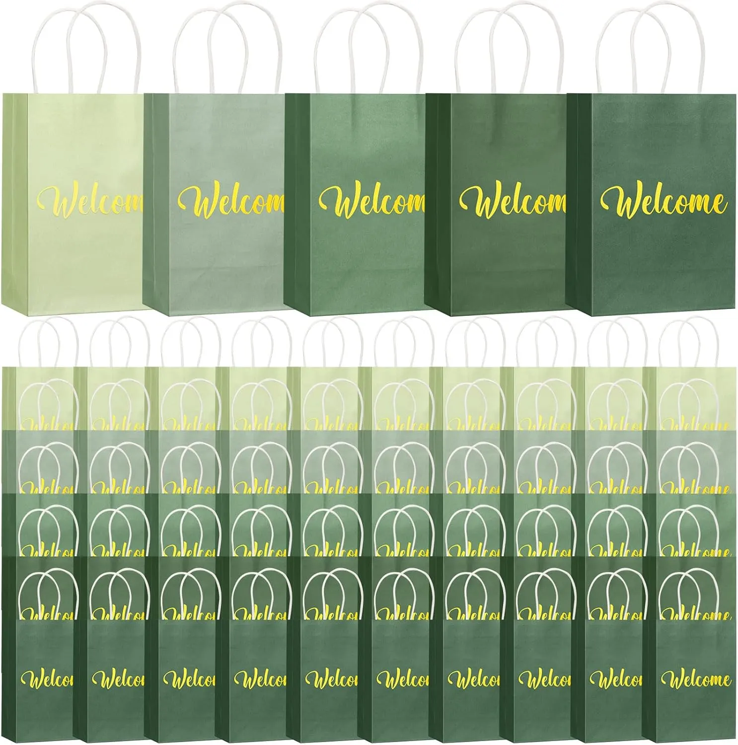 Kolldenn 50 Pack Sage Green Wedding Welcome Bags Welcome Gift Bags Bulk for Wedding Guests Gold Foil Welcome Bags with Handles for Wedding Baby Shower Birthday Party Gift Wrapping