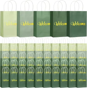 Kolldenn 50 Pack Sage Green Wedding Welcome Bags Welcome Gift Bags Bulk for Wedding Guests Gold Foil Welcome Bags with Handles for Wedding Baby Shower Birthday Party Gift Wrapping
