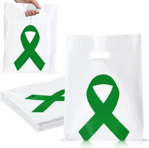 Kolldenn 50 Pcs Mental Health Awareness Bags Green Ribbon Liver Cancer Awareness Gift Bags with Handle for Cerebral Palsy Glaucoma Bipolar Disorder Organ Donation Charity Fundraiser Supplies