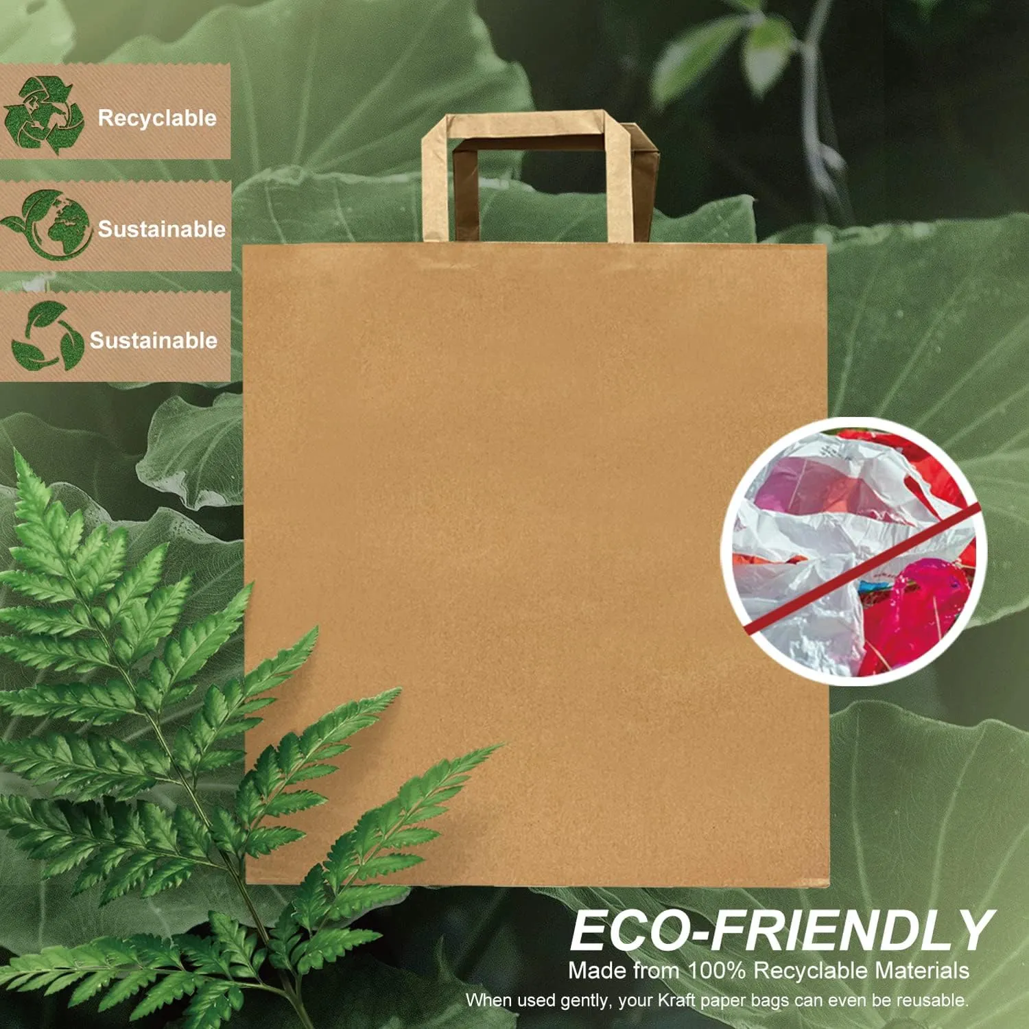 Kraft Paper Bags with Flat flat handles 14x10x15.75 inches Perfect for Gift Bags, Fashion Bags, Shopping Bags, Party Bags, Storage bags, Retail Bags and More, Reusable, Eco-friendly and Sustainable (1410FB 200C)