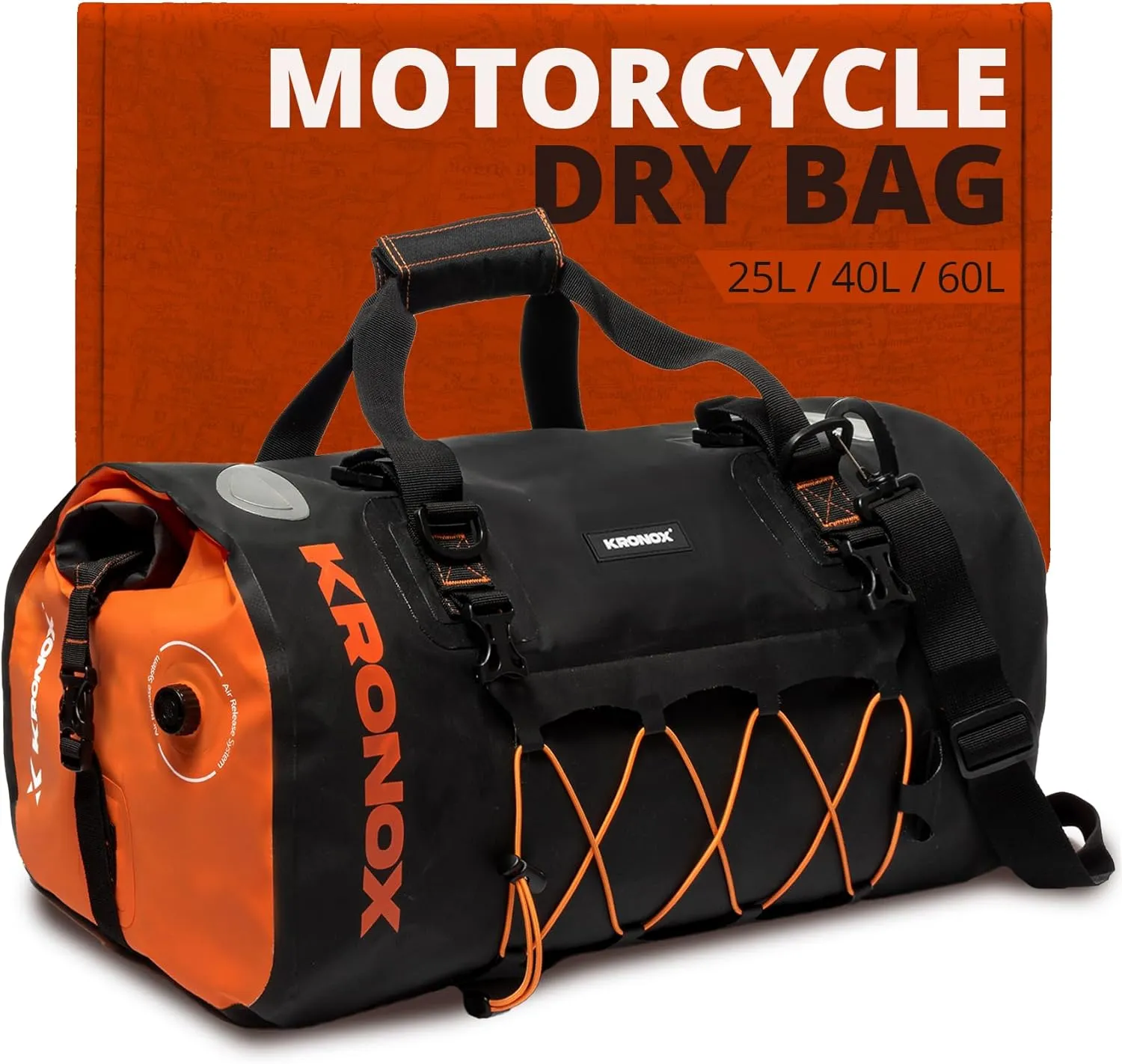 KRONOX Motorcycle Duffel Bag Waterproof, 60L Black – Durable Motorcycle Luggage & Saddle Bags. Back Seat Dry Bag for Travel, Commute & Dirt Bike Gear