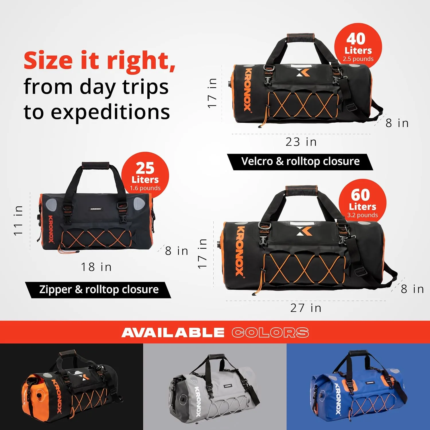 KRONOX Motorcycle Duffel Bag Waterproof, 60L Black – Durable Motorcycle Luggage & Saddle Bags. Back Seat Dry Bag for Travel, Commute & Dirt Bike Gear