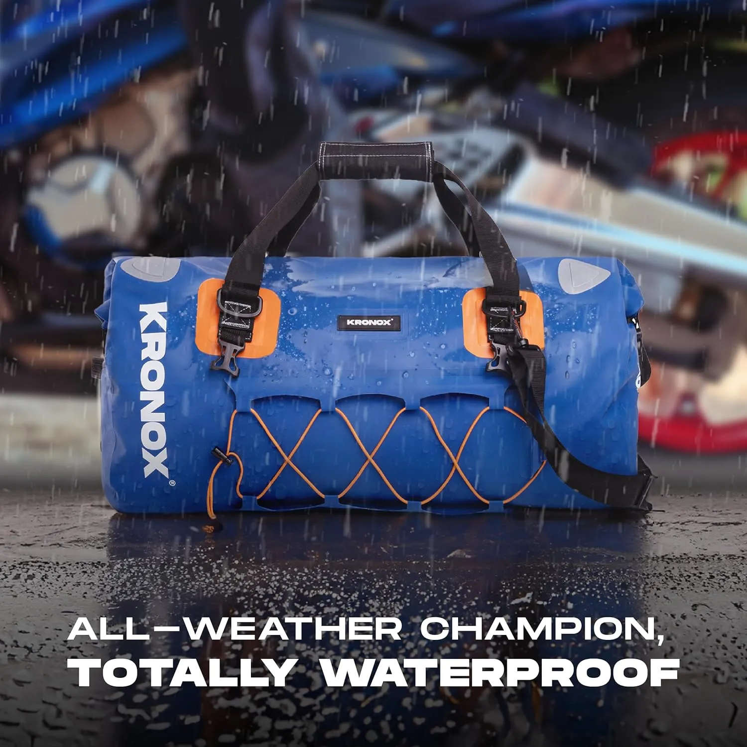 KRONOX Motorcycle Duffel Bag Waterproof, 60L Black – Durable Motorcycle Luggage & Saddle Bags. Back Seat Dry Bag for Travel, Commute & Dirt Bike Gear