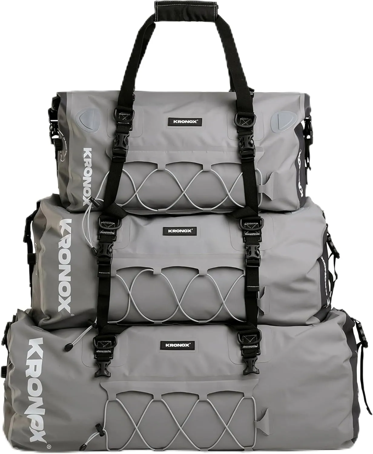 KRONOX Waterproof Duffle Bag for Motorcycle Back Seat - Grey Bundle (25, 40 & 60 Liters) Ultimate Gear for Riders
