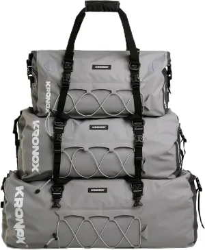 KRONOX Waterproof Duffle Bag for Motorcycle Back Seat - Grey Bundle (25, 40 & 60 Liters) Ultimate Gear for Riders