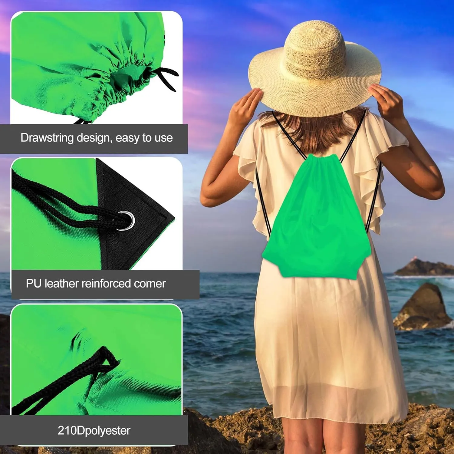 KUUQA 40Pcs Green Drawstring Backpack Bag Bulk Sack Drawstring Bags Bulk String Bags Storage Bags for Sport Gym Traveling
