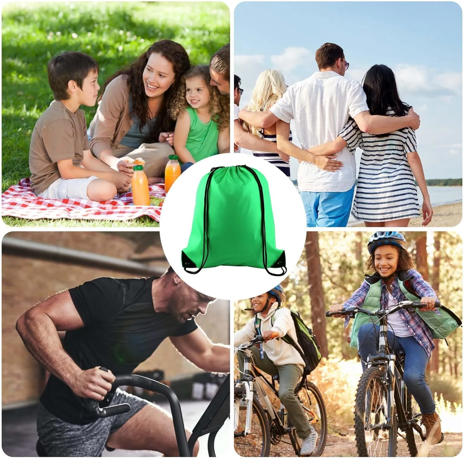 KUUQA 40Pcs Green Drawstring Backpack Bag Bulk Sack Drawstring Bags Bulk String Bags Storage Bags for Sport Gym Traveling