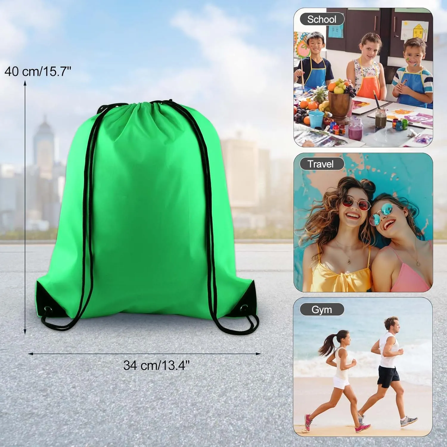 KUUQA 40Pcs Green Drawstring Backpack Bag Bulk Sack Drawstring Bags Bulk String Bags Storage Bags for Sport Gym Traveling