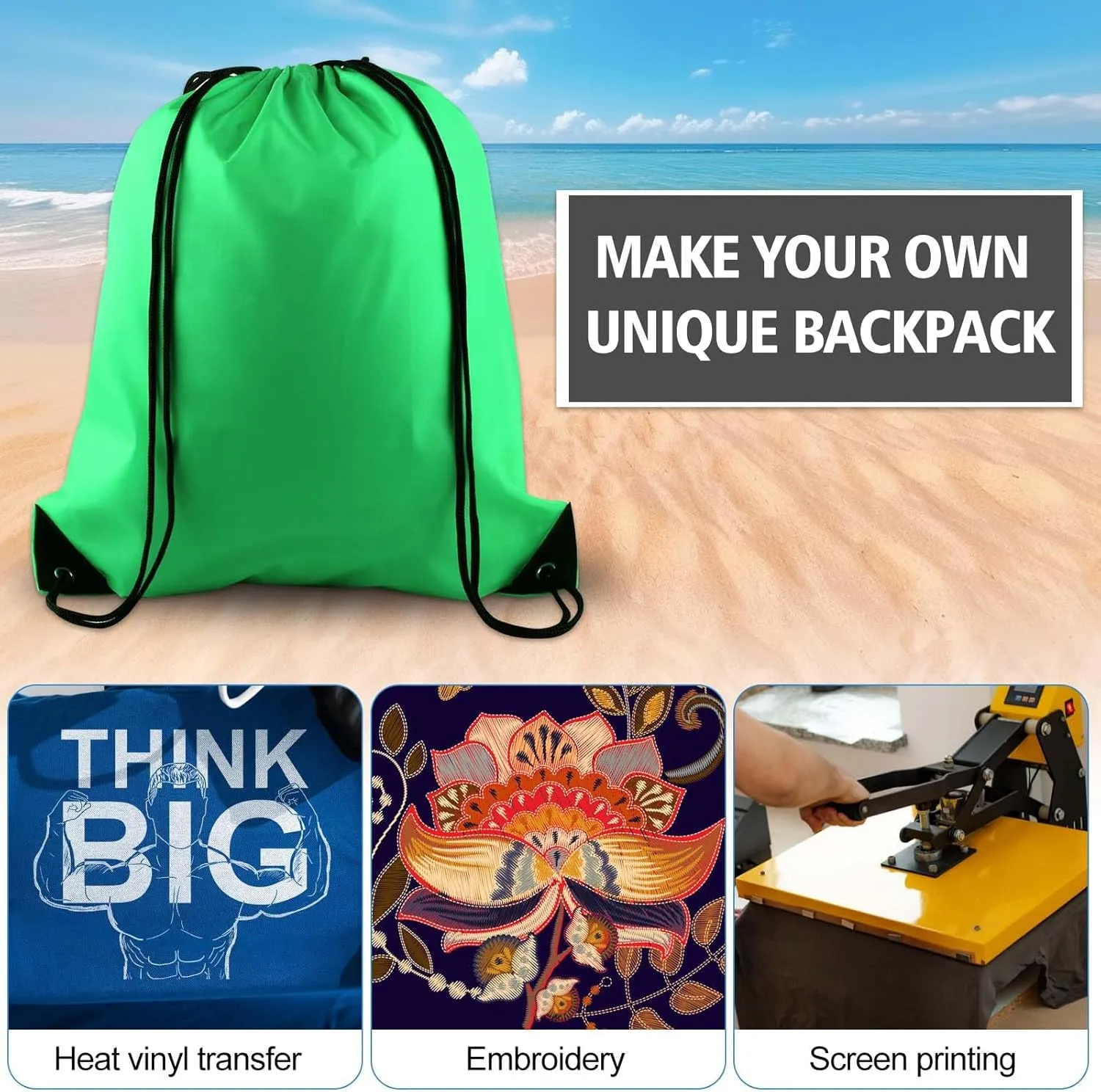 KUUQA 40Pcs Green Drawstring Backpack Bag Bulk Sack Drawstring Bags Bulk String Bags Storage Bags for Sport Gym Traveling