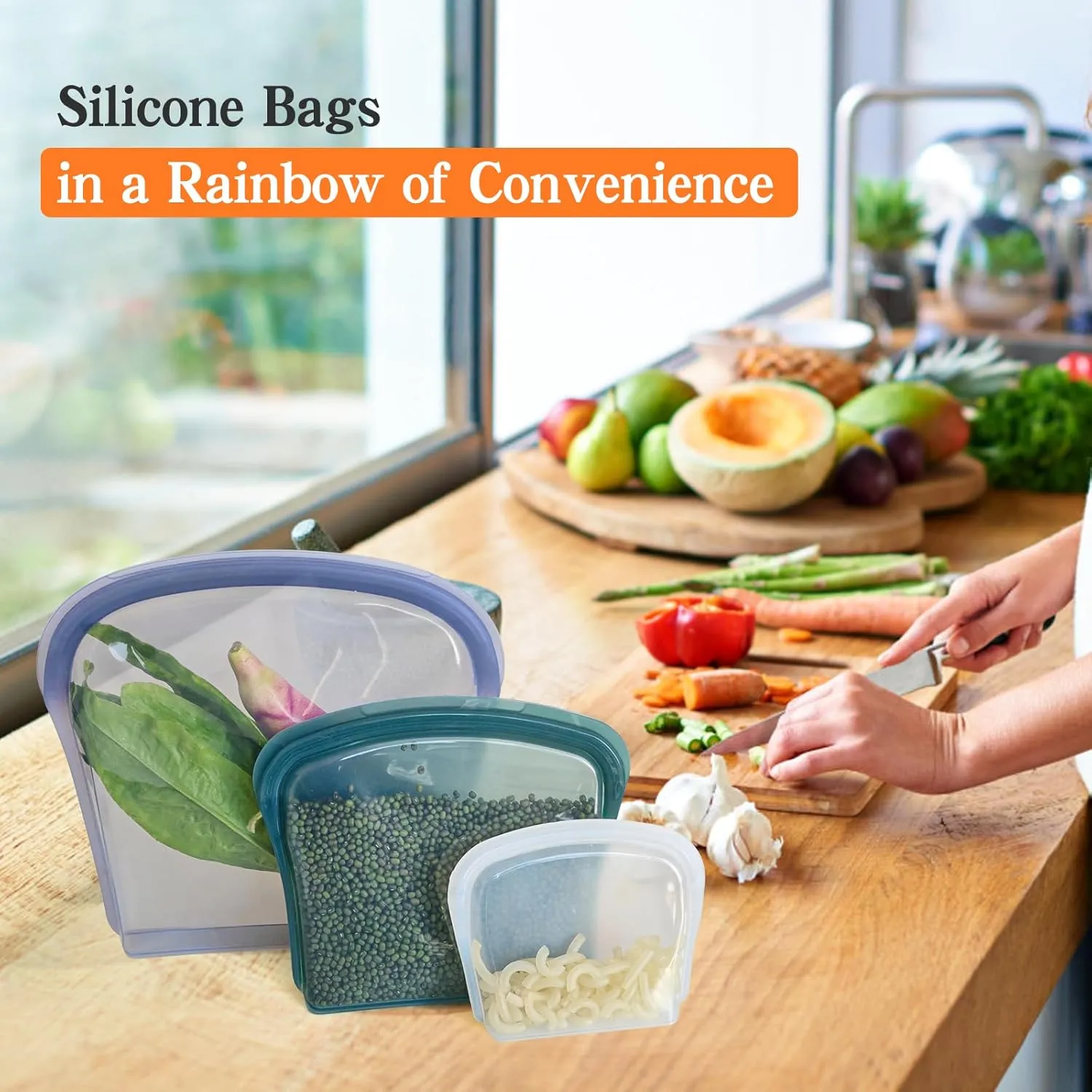 KVK Platinum Silicone Reusable food storage Bags Multipack - 12 Pcs clear freezer storage containers, Double Lock Seal Leakproof reusable snack bags- Oven Dishwasher Freezer Safe - Mix Dark Color