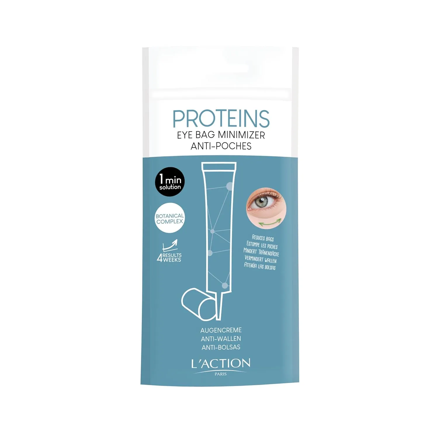 L'Action Paris All In One Eye Bag Minimiser, Natural Plant Based Cream Minimises Tired Skin and Eye Bags, Vitamin E Softens and Hydrates, Youthful Complexion, 20ml