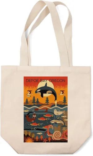 Lantern Press Depoe Bay, Oregon Coast, Marine Animals, Geometric (100% Cotton Canvas Reusable Tote Bag)