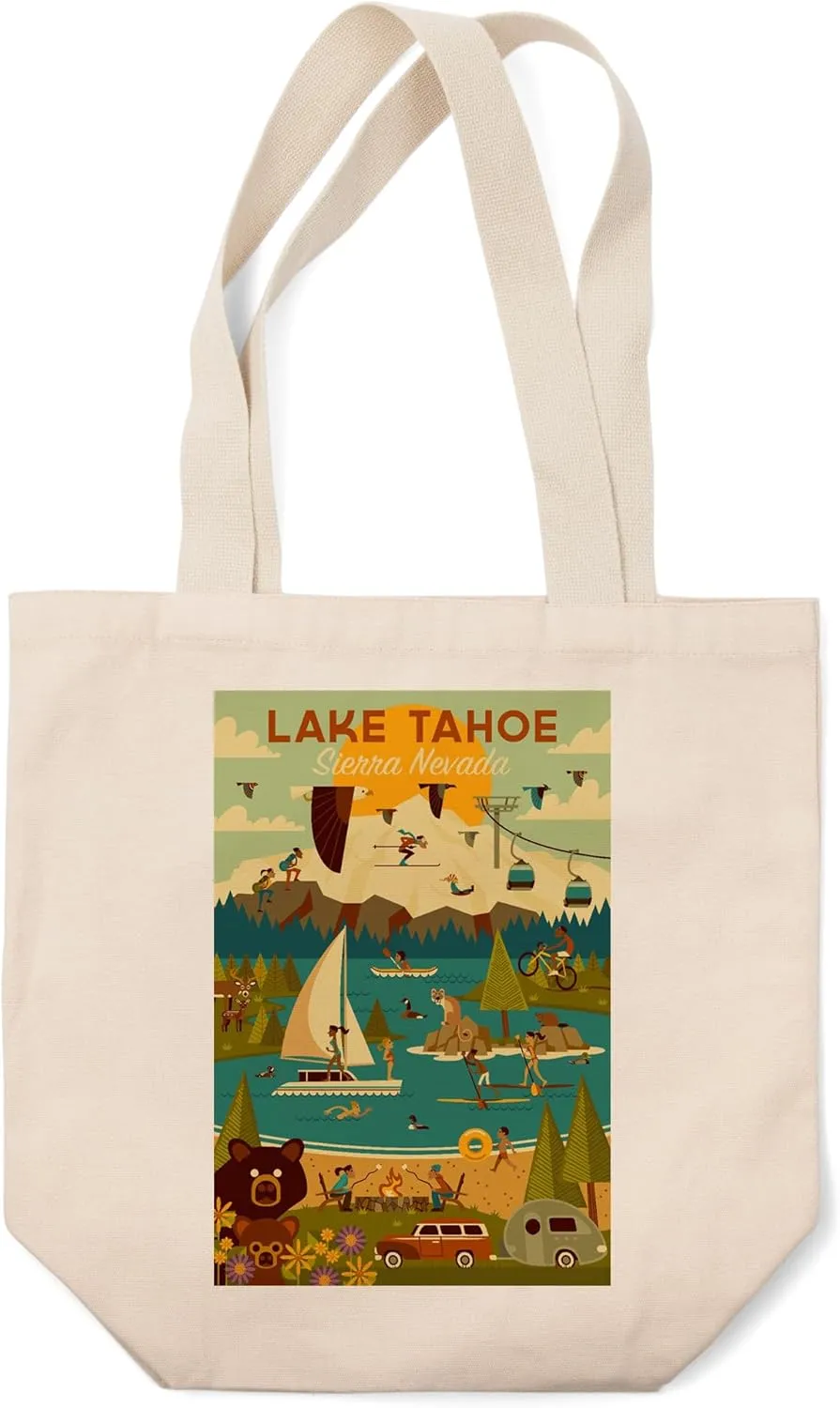 Lantern Press Lake Tahoe, California, Sierra Nevada, Geometric (100% Cotton Canvas Reusable Tote Bag)