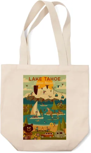 Lantern Press Lake Tahoe, California, Sierra Nevada, Geometric (100% Cotton Canvas Reusable Tote Bag)