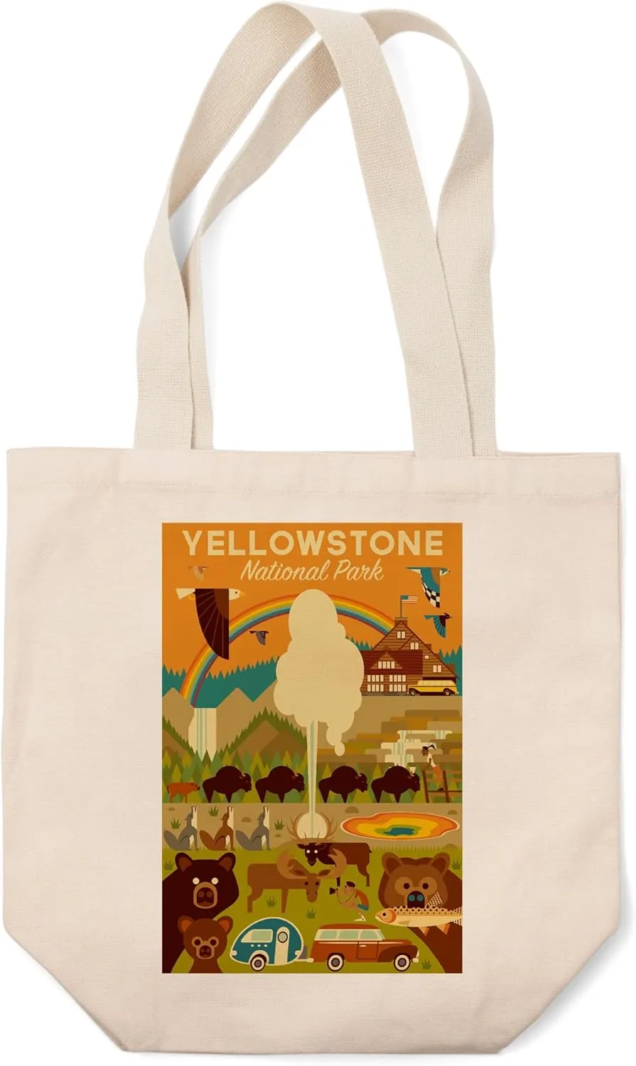 Lantern Press Yellowstone National Park, Wyoming, Geometric National Park Series (100% Cotton Canvas Reusable Tote Bag)