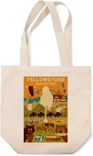 Lantern Press Yellowstone National Park, Wyoming, Geometric National Park Series (100% Cotton Canvas Reusable Tote Bag)