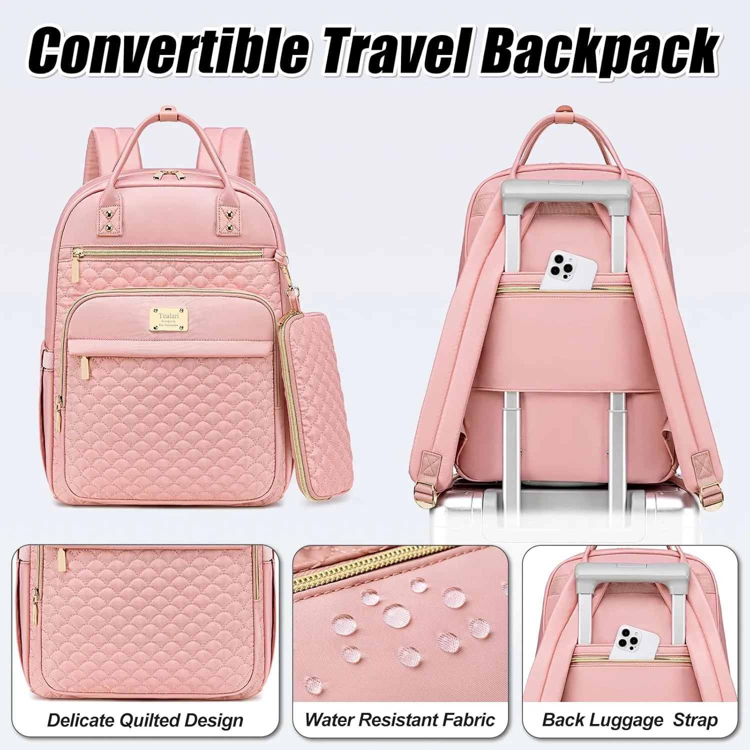 Laptop Backpack for Women,15.6 Inch Laptop Backpack for Work,Water Resistant Travel Backpack,College Bookbag with Wallet (Pink-1)
