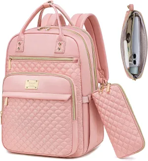 Laptop Backpack for Women,15.6 Inch Laptop Backpack for Work,Water Resistant Travel Backpack,College Bookbag with Wallet (Pink-1)