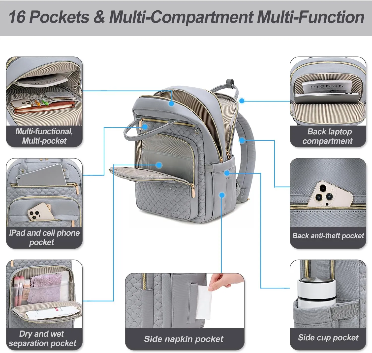 Laptop Backpack for Women,15.6 Inch Laptop Backpack for Work,Water Resistant Travel Backpack,College Bookbag with Wallet