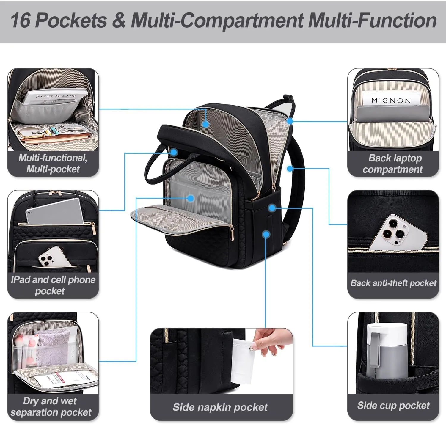 Laptop Backpack for Women,15.6 Inch Laptop Backpack for Work,Water Resistant Travel Backpack,College Bookbag with Wallet
