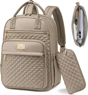 Laptop Backpack for Women,15.6 Inch Laptop Backpack for Work,Waterproof Travel Backpack,College Bookbag with Wallet (Khaki)