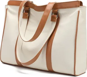 Laptop Bag 15.6 Inch with Zipper Pockets Canvas Work Tote Bags for Women Teacher Ladies