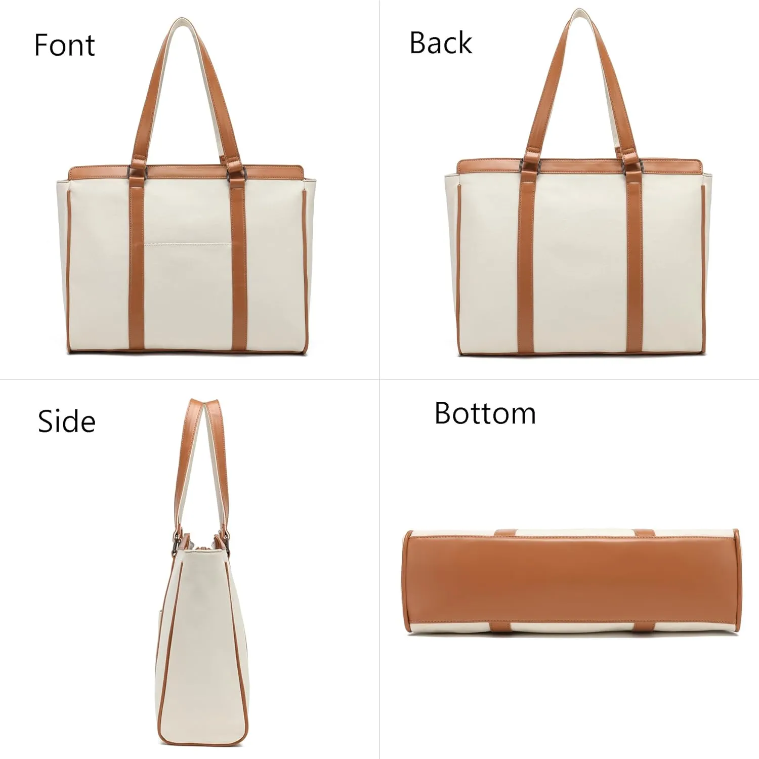 Laptop Bag 15.6 Inch with Zipper Pockets Canvas Work Tote Bags for Women Teacher Ladies