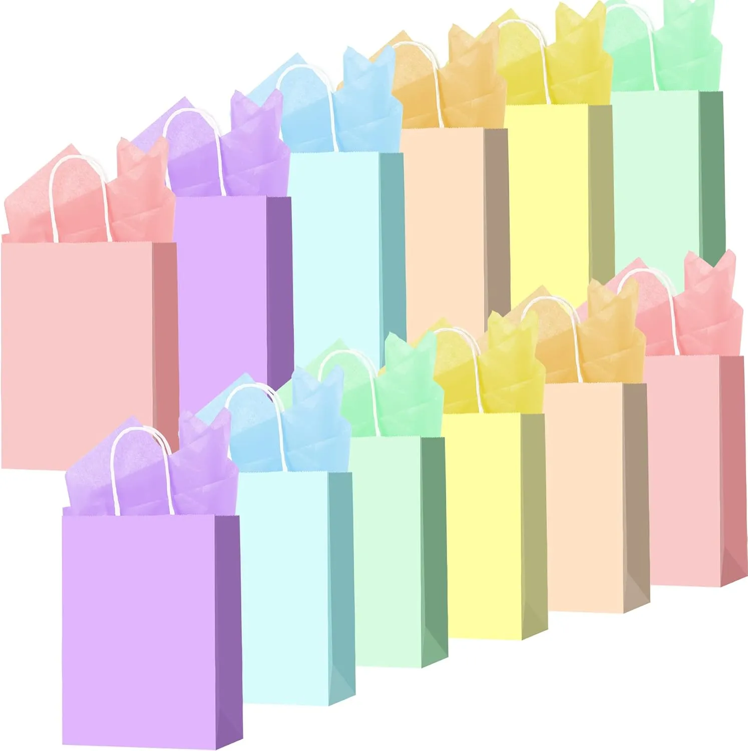 Larcenciel 12 Pcs Gift Bags With Tissue Paper, 6 Colors Paper With Handles, Rainbow Party Favor Candy Treat Goodie for Party, Gift Wraps, Birthday, Wedding, Baby Shower (Small)