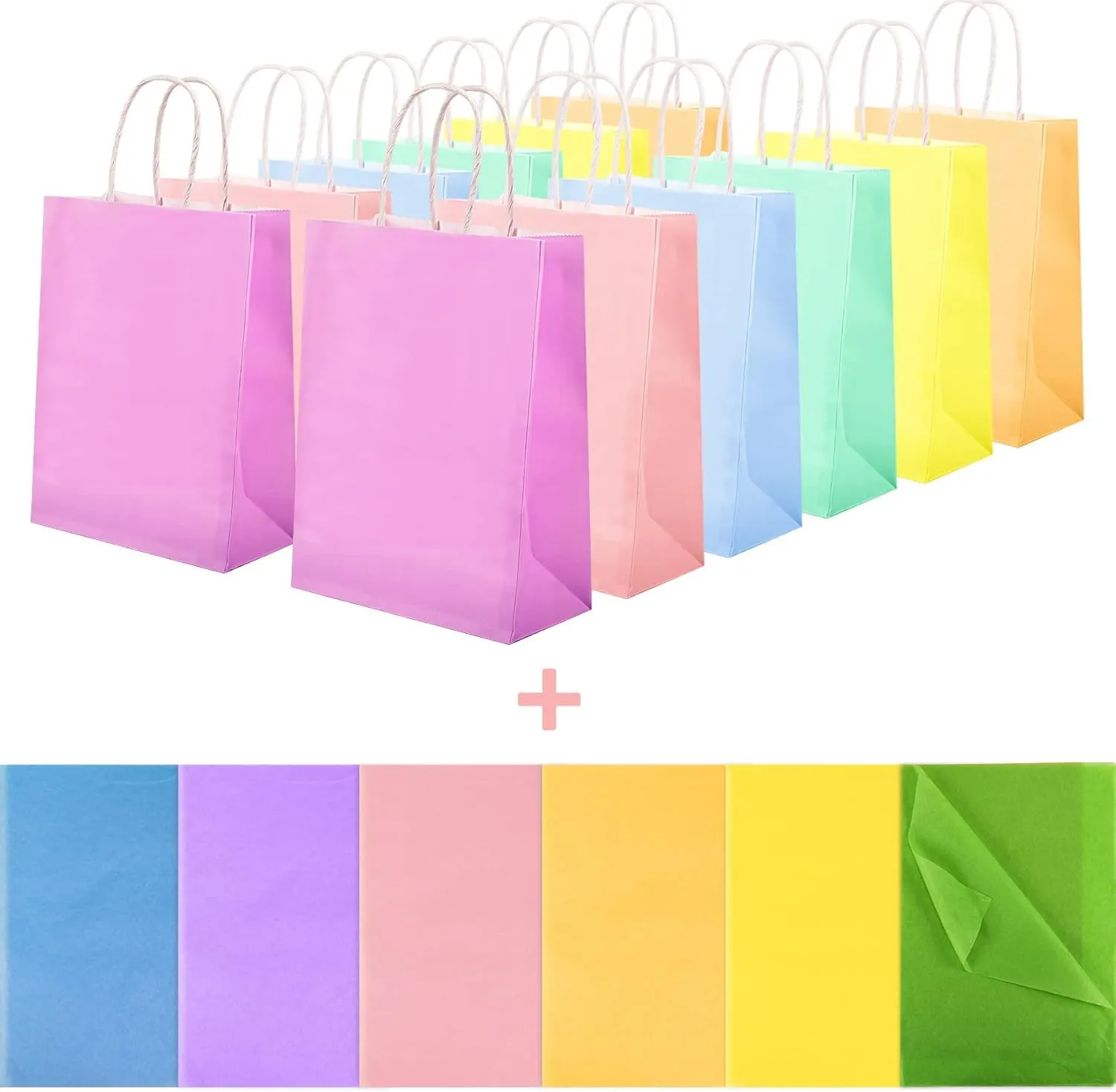 Larcenciel 12 Pcs Gift Bags With Tissue Paper, 6 Colors Paper With Handles, Rainbow Party Favor Candy Treat Goodie for Party, Gift Wraps, Birthday, Wedding, Baby Shower (Small)