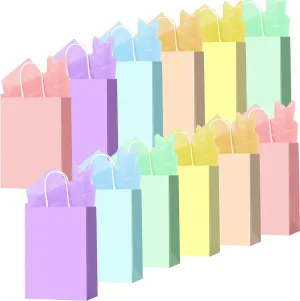 Larcenciel 12 Pcs Gift Bags With Tissue Paper, 6 Colors Paper With Handles, Rainbow Party Favor Candy Treat Goodie for Party, Gift Wraps, Birthday, Wedding, Baby Shower (Small)