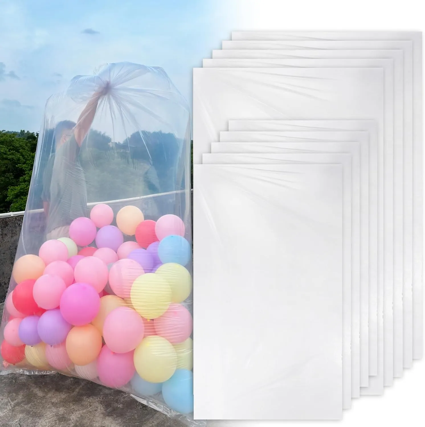 Large balloon bags(10 Pcs), balloon transport and ransparent giant storage bags 59x98 inches(5pcs) 47x59 inches(5pcs)