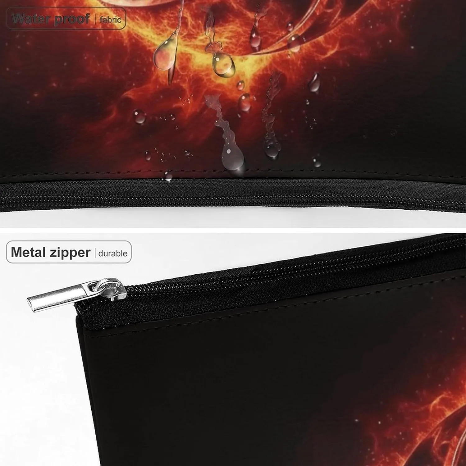 Large Capacity Makeup Bags for Women Portable Leather with Zipper Travelling Makeup Bag Basketball in Fire Printed