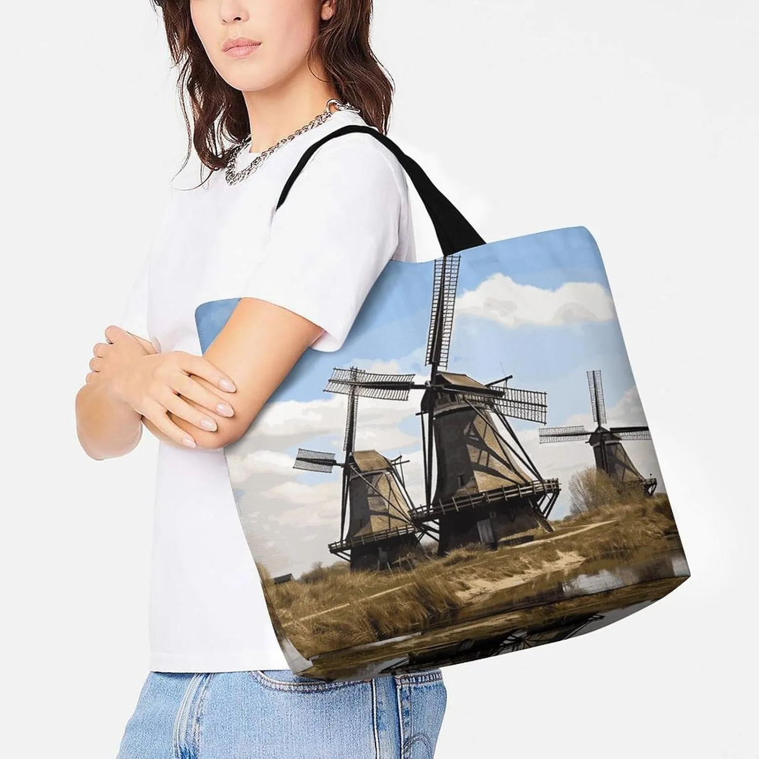 Large Capacity Shopping Bag Vintage Leopard Flower Canvas Grocery Bags Foldable Tote Bag
