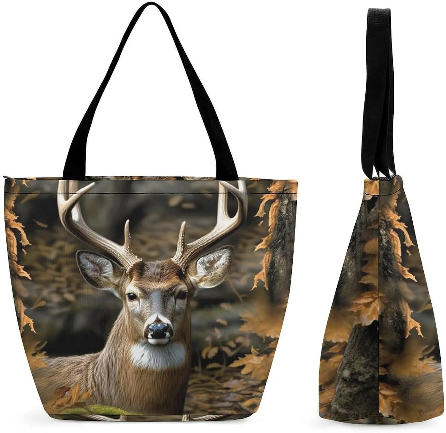 Large Capacity Tote Bag with Zipper Camouflage Deer Women Handbag with Handles Ladies Shoulder Bag with Compartments Beach Bag Shopping Bags for Travel Work