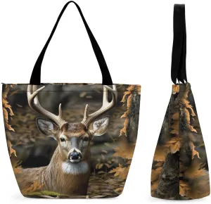 Large Capacity Tote Bag with Zipper Camouflage Deer Women Handbag with Handles Ladies Shoulder Bag with Compartments Beach Bag Shopping Bags for Travel Work