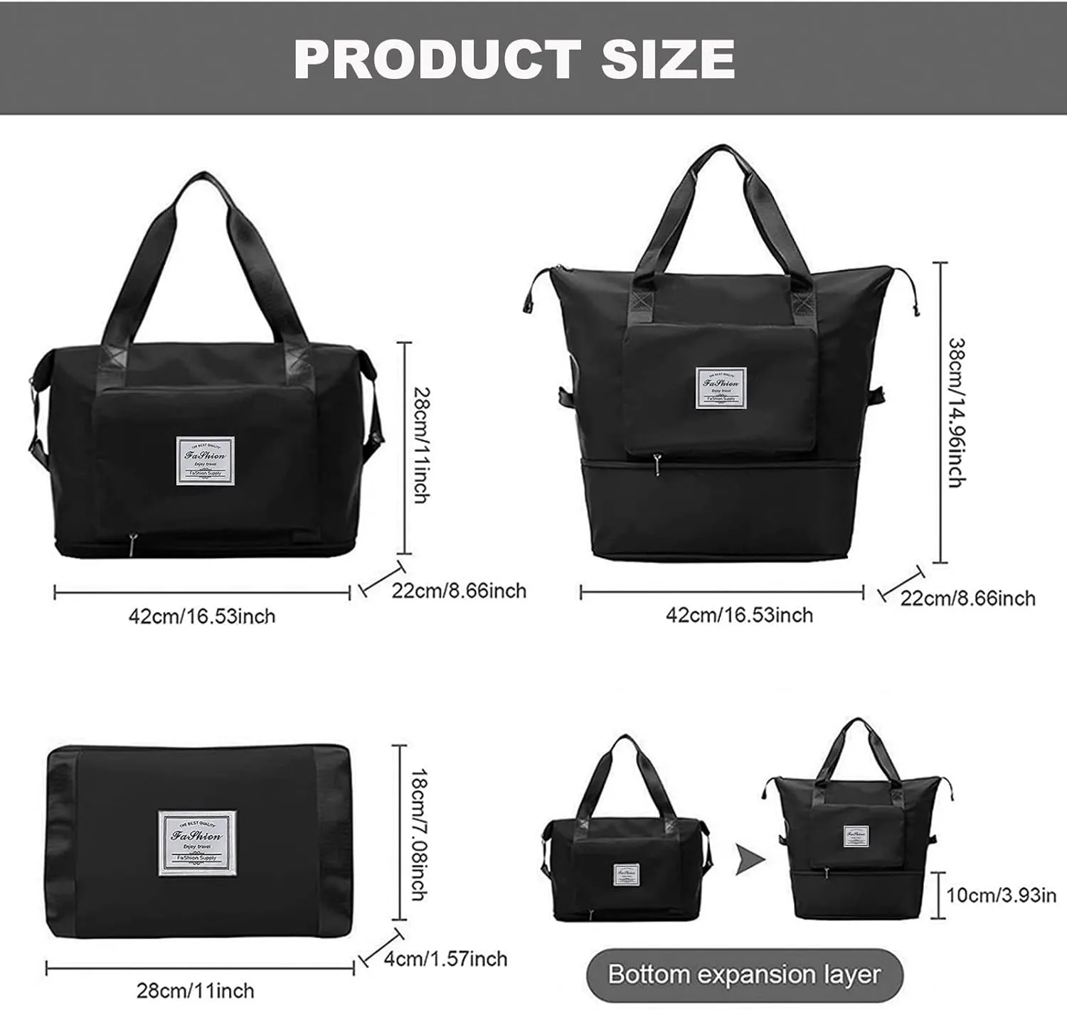 Large Capacity Travel Bag, Foldable Travel Bag, Expandable Travel Duffel Bag, Collapsible Waterproof Large Capacity Travel Handbag, Overnight Bag for Women and Man