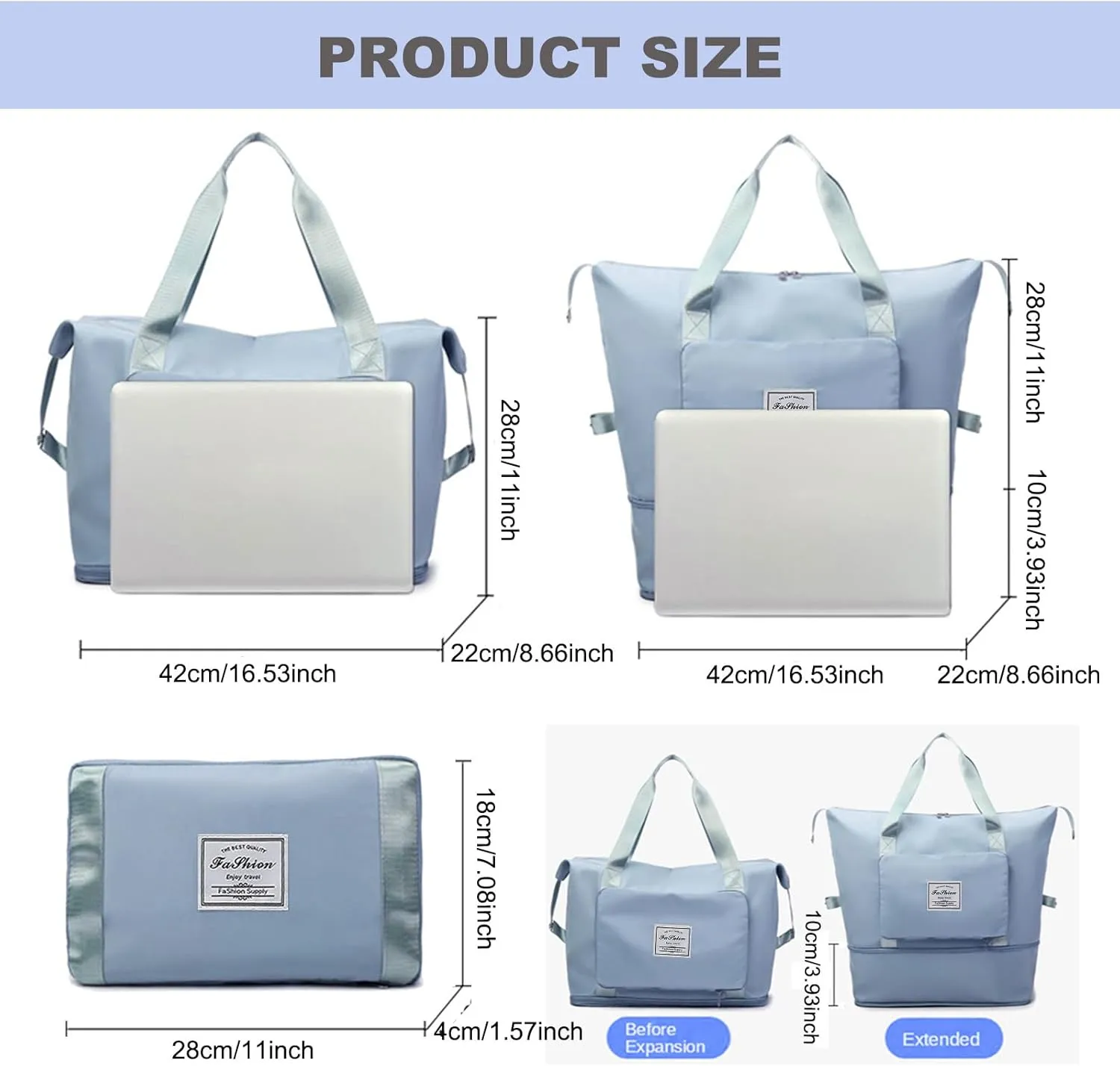 Large Capacity Travel Bag, Foldable Travel Bag, Expandable Travel Duffel Bag, Collapsible Waterproof Large Capacity Travel Handbag, Overnight Bag for Women and Man