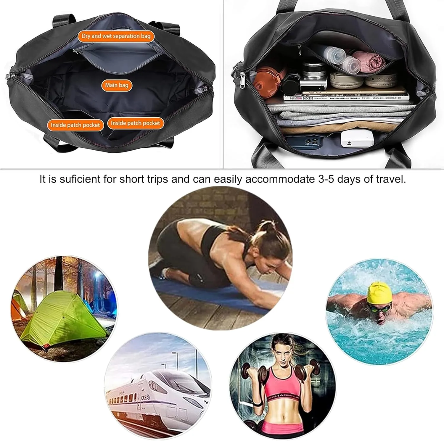 Large Capacity Travel Bag, Foldable Travel Bag, Expandable Travel Duffel Bag, Collapsible Waterproof Large Capacity Travel Handbag, Overnight Bag for Women and Man