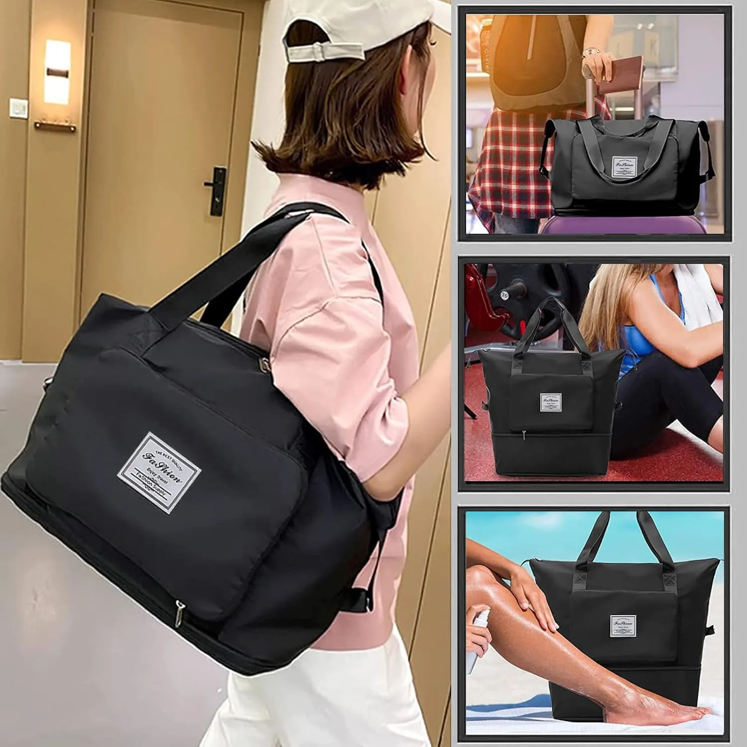 Large Capacity Travel Bag, Foldable Travel Bag, Expandable Travel Duffel Bag, Collapsible Waterproof Large Capacity Travel Handbag, Overnight Bag for Women and Man