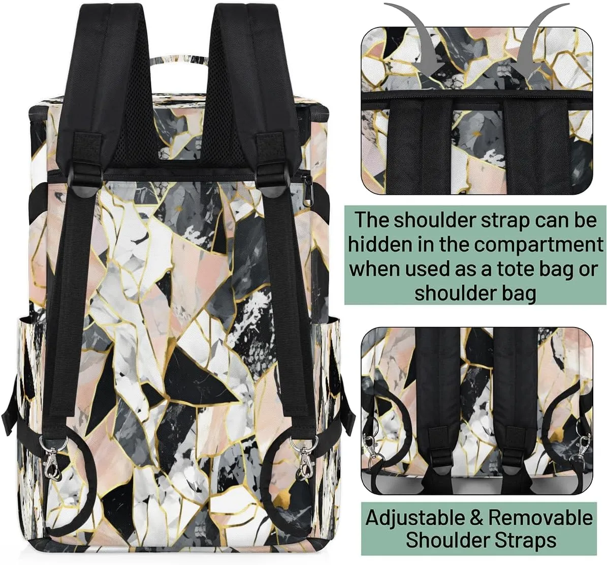Large Carry on Backpack for Women Men Multi-function Gym Duffle Bag Beautiful Marble Printed Backpack Polyester Waterproof Duffel Bags