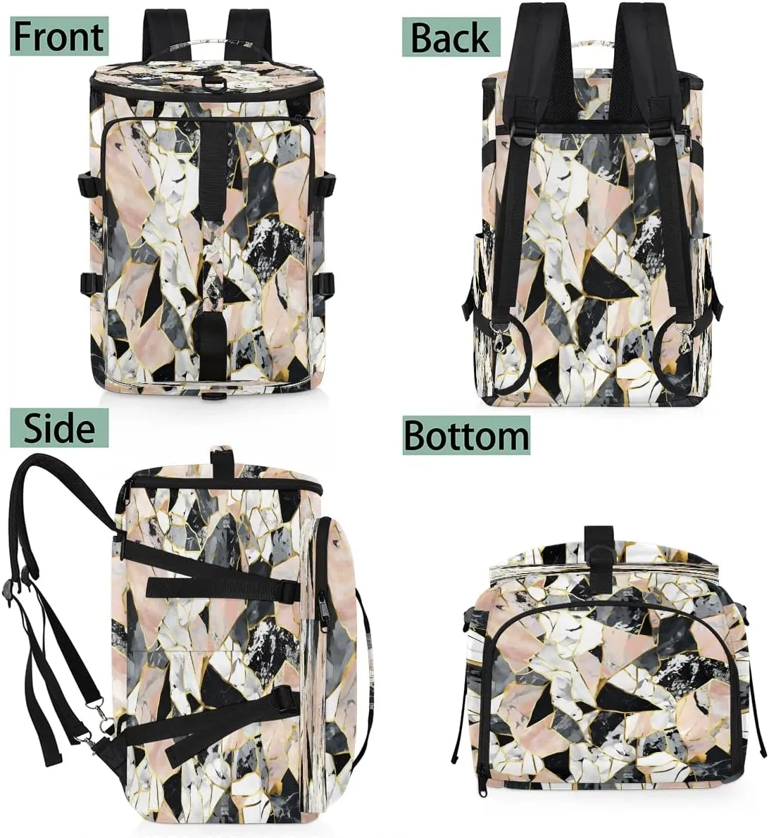 Large Carry on Backpack for Women Men Multi-function Gym Duffle Bag Beautiful Marble Printed Backpack Polyester Waterproof Duffel Bags