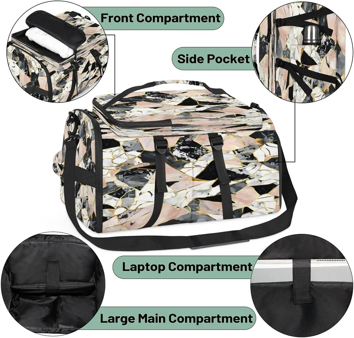 Large Carry on Backpack for Women Men Multi-function Gym Duffle Bag Beautiful Marble Printed Backpack Polyester Waterproof Duffel Bags