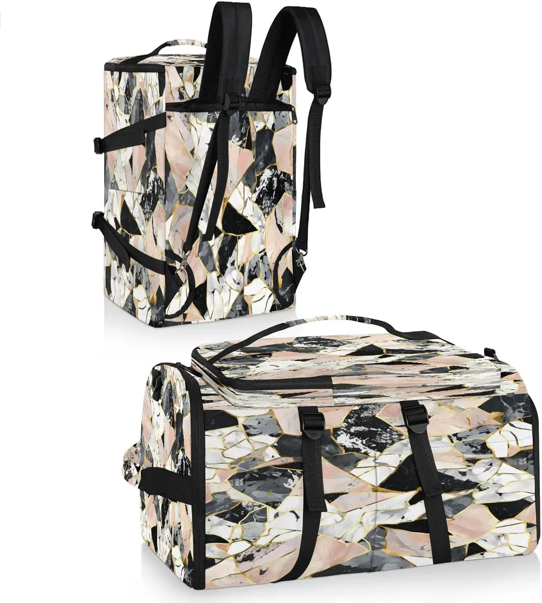 Large Carry on Backpack for Women Men Multi-function Gym Duffle Bag Beautiful Marble Printed Backpack Polyester Waterproof Duffel Bags