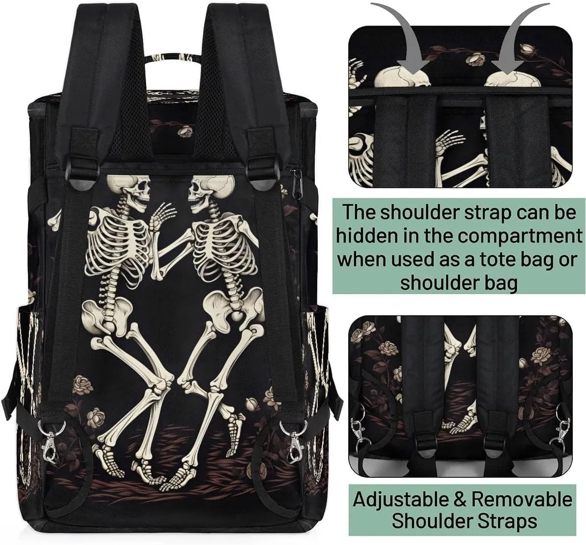 Large Carry on Backpack for Women Men Multi-function Gym Duffle Bag Skeletons Backpack Polyester Waterproof Duffel Bags
